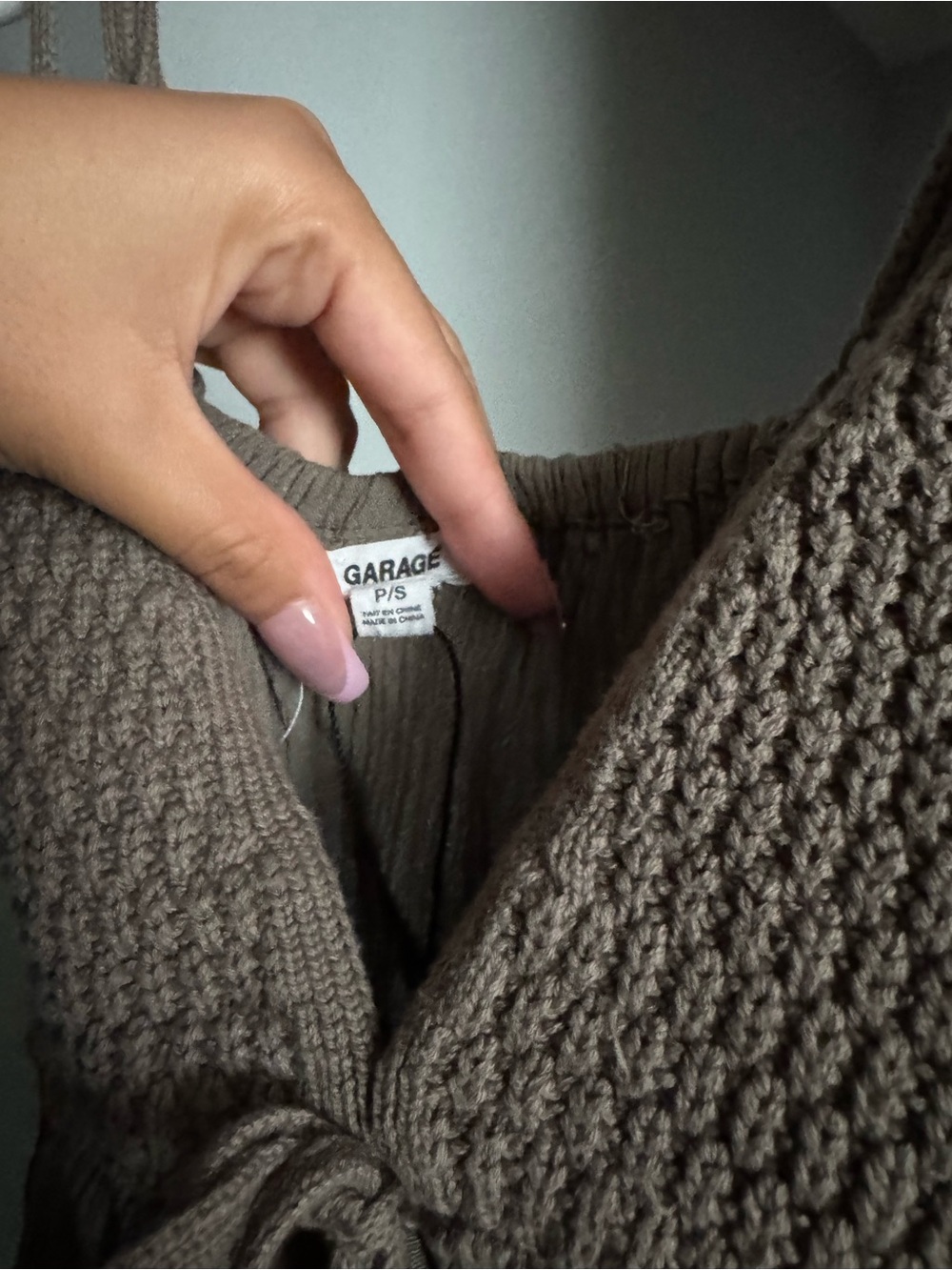 Garage Taupe Brown Knit Tie-Front Crop Top